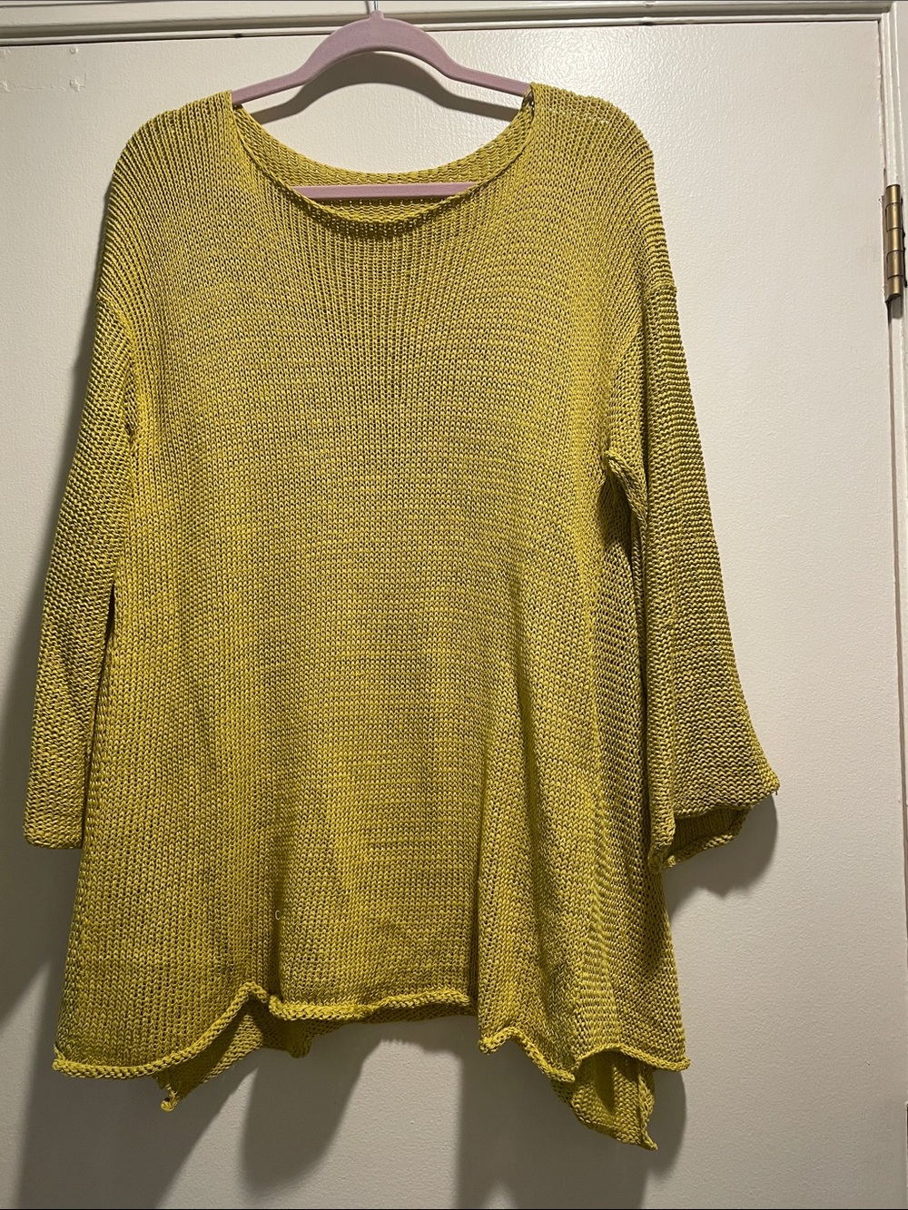 Chartreuse Artistic Rolled Edge Well Made High Low Sweater